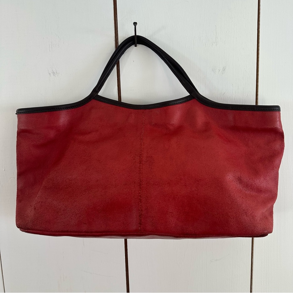 VINTAGE United Colors of Benetton Vera Pelle ITALIAN Leather Tote Burgundy Red